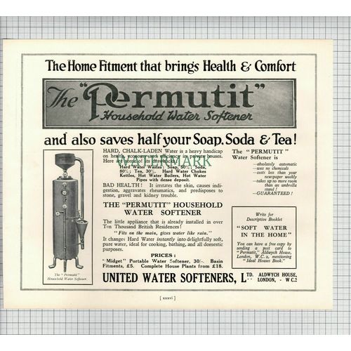 X1754) United Water Softeners London Permutit ADVERT - 1927 Cutting