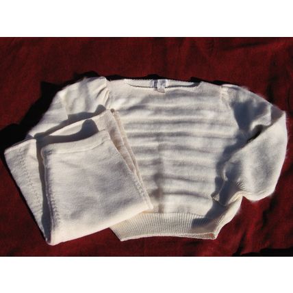 Womens Michelle Stuart 2 Pc Sweater Top Skirt 12 Cream Ivory Wool Rayon Angora
