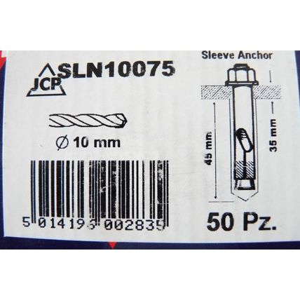 2 Boxes of 50 = 100 JCP Sleeve Anchor Bolts 10mm x 75mm BRAND NEW & BOXED