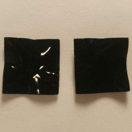 Black Enamel Earrings Metal Earrings Square Ripple Wave Pierced Earrings 7/8"