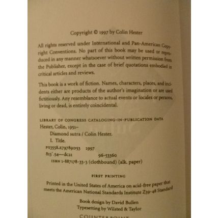 RARE UNCORRECTED BOUND GALLEYS PROOF DIAMOND SUTRA by COLIN HESTER ODD SHAPE