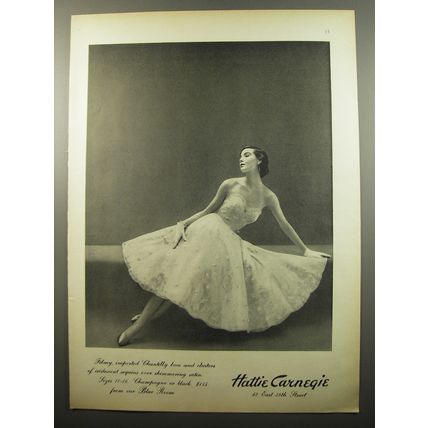 1950 Hattie Carnegie Dress Ad - Filmy, imported Chantilly lace