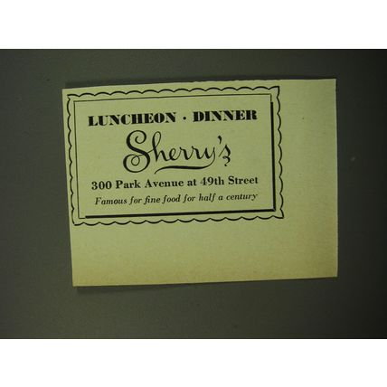 1950 Sherry's Restaurant Advertisement - Luncheon Dinner