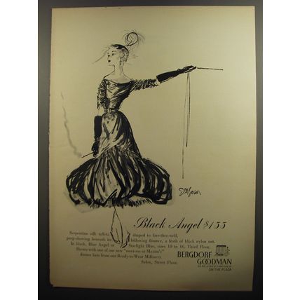 1952 Bergdorf Goodman Dress Ad - Black Angel $155