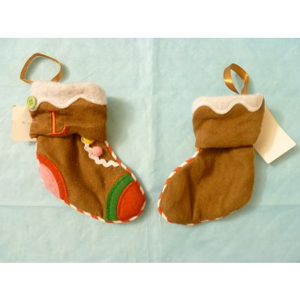 PAIR of LETTER L MONOGRAMMED MINI BROWN GINGERBREAD STYLE CHRISTMAS STOCKINGS