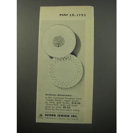 1955 Georg Jensen Copper Beech and Green Pod China Ad - Exclusive dinnerware