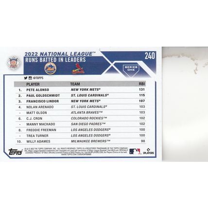 PETE ALONSO, PAUL GOLDSCHMIDT & FRANCISCO LINDOR 2023 AUTOGRAPHED NL RBI LEADERS