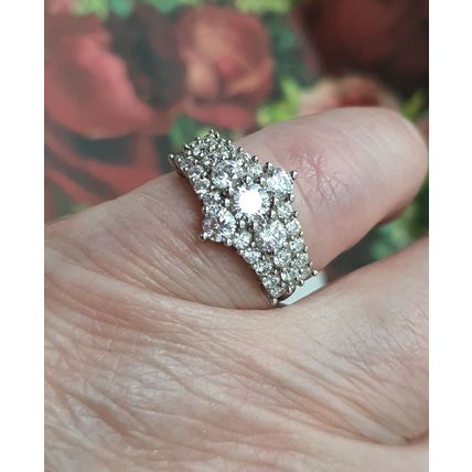 Rhombus Cluster Ring Made With Swarovski Zirconia Size L½ Platinum 925 Silver