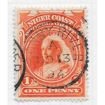 NIGER COAST 1894 QV 1d NEAT BONNY A CANCEL OIL RIVER NO WMK USED DATED COPY