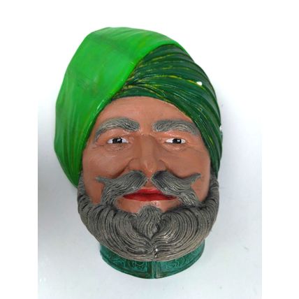 Chalkware Man/Head Punjabi/India/Kurdish - Wall Hanging Vintage! Green Turban!