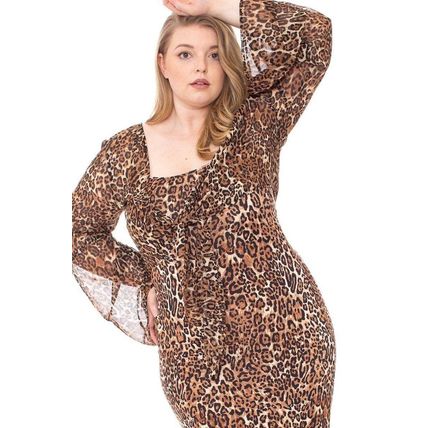 Leopard Print Cardigan & Dress Plus Size Set