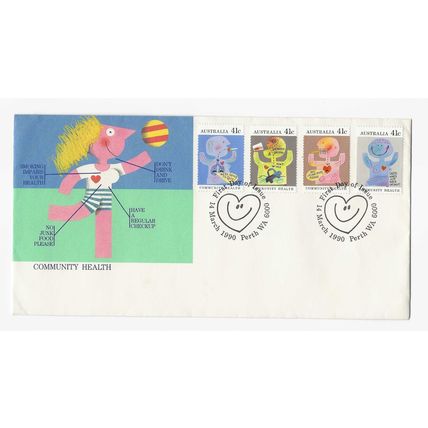 AUSTRALIA 1990 COMMUNITY HEALTH SET OF 4 OFFICIAL FIRST DAY COVER PERTH