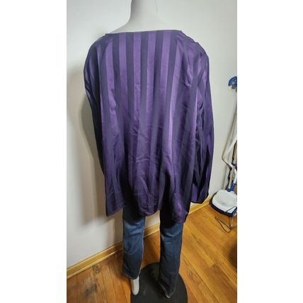 Liz Claiborne Purple Black Striped Dress Shirt Round Neck Long Sleeve Size 3x