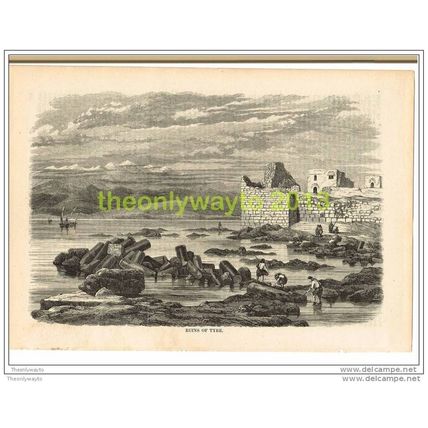 RUINS OF TYRE, ISRAEL, BOOK ILLUSTRATION (PRINT), 1862