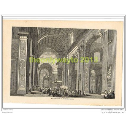 INTERIOR OF ST PETER'S, ROME, ITALY, BOOK ILLUSTRATION (PRINT), 1862