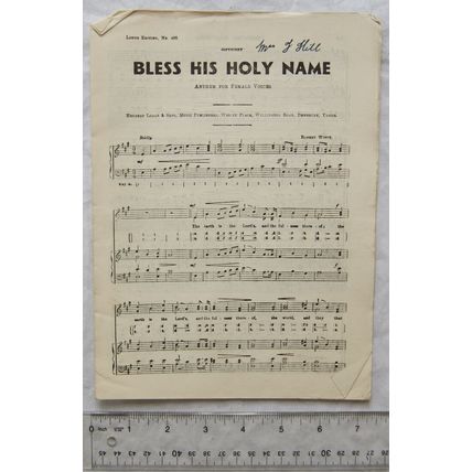 Bless His Holy Name, Anthem for Female Voices, Lodge Edition No. 486