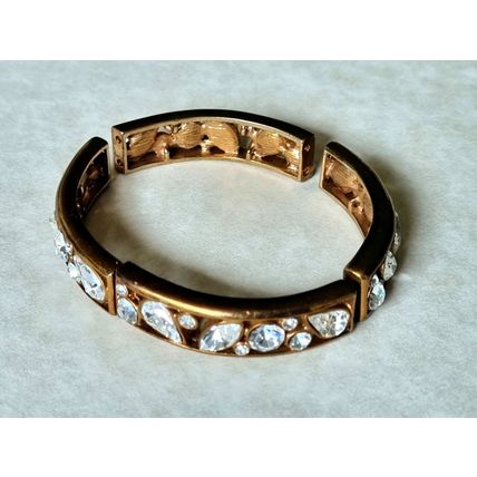 4 Vintage Bracelet Panels, Antique Style Gold Tone Metal, Glass Cabochons