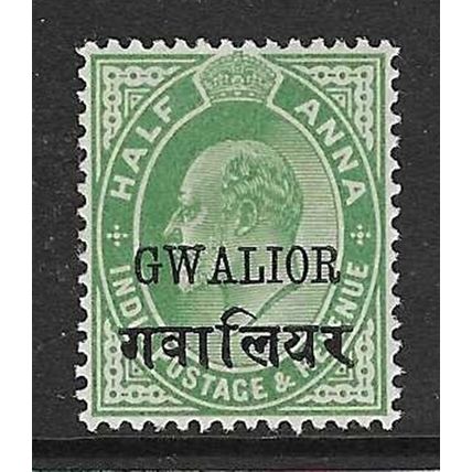INDIA 1907-8 EDVII 1/2a GWAILOR OVERPRINT 13mm MINT SG65