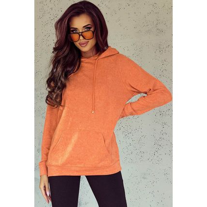 Orange Mineral Wash Kangaroo Pocket Drawstring Pullover Hoodie