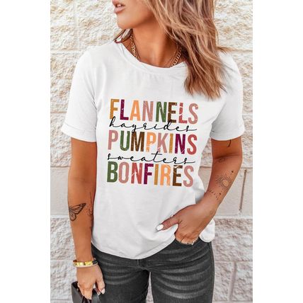 White FLANNELS PUMPKINS BONFIRES Crewneck Graphic Tee