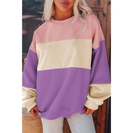 Meadow Mauve Colorblock Patchwork Drop Shoulder Sweatshirt