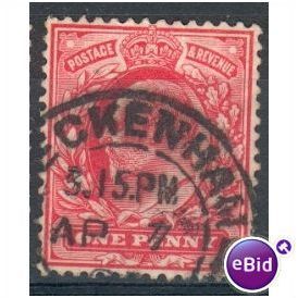 GB stamps 1902-10 KEV11 - 1d SG219 Beckenham 17