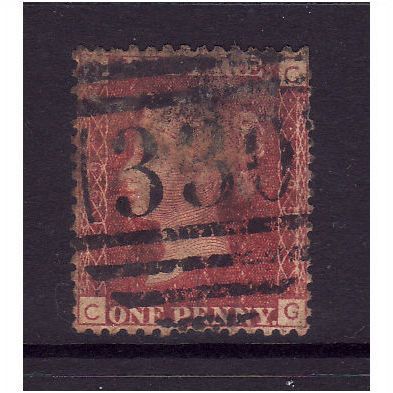 GREAT BRITAIN 1858-79 QV SG44 1d RED BROWN PLATE 199 LETTERED CG USED