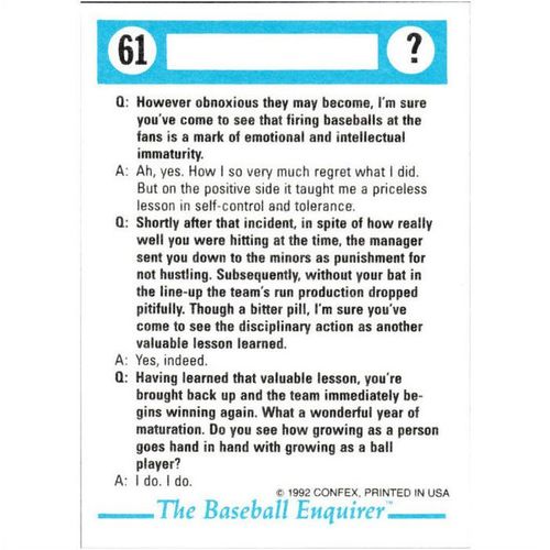 1992 Confex Baseball Enquirer - #61 - George Bell