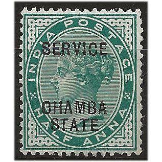 Chamba (ICS) 1887 O1 1/2a Blue-Green SERVICE Mounted Mint . ..