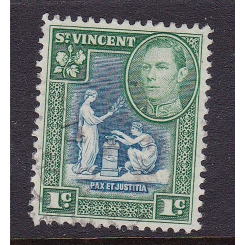 ST. VINCENT 1949 GEORGE VI 1c BLUE & GREEN USED SG 164