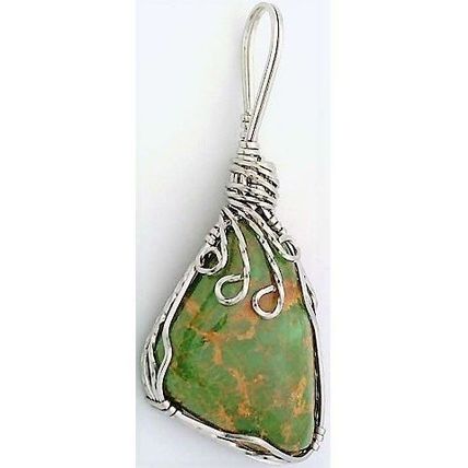 Green Turquoise Stainless Wire Wrap Gemstone Pendant 29