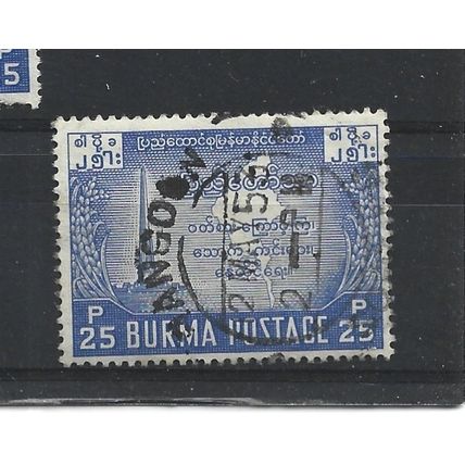 Burma.SG136 25p Independence Monument,Ragoon and Map (Blue).Fine Used.Jul25i