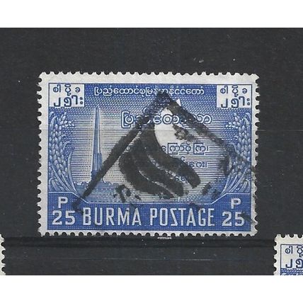 Burma.SG136 25p Independence Monument,Ragoon and Map (Blue).Fine Used.Jul25m