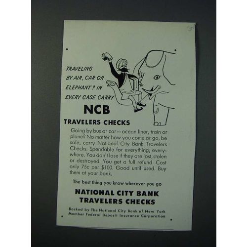 1952 National City Bank Travelers Checks Ad - Traveling by Elephant