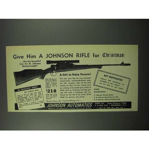 1953 Johnson Automatics Bantamweight Rifle Ad - Christmas