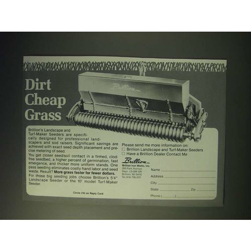 1989 Brillion Landscape and Turf-Maker Seeders Ad - Dirt cheap grass