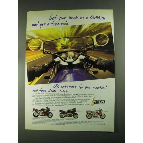 1994 Yamaha Motorcycle Ad - FZR1000, GTS1000A, YZF750R