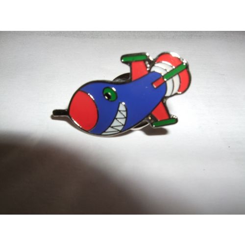 Enamel Blue Red and White Comic Jet Plane Badge