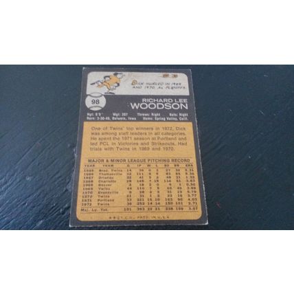1973 Topps Card # 098 Dick Woodson Very Good-Excellent (4) Minnesota Twins