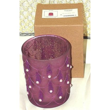 PINK WINTER WONDERLAND* Boxed 12cm PINK GLASS COLUMN CANDLE HOLDER / VASE