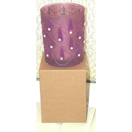 PINK WINTER WONDERLAND* Boxed 12cm PINK GLASS COLUMN CANDLE HOLDER / VASE