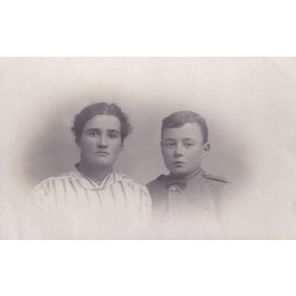Child Military Soldier & Tomboy Sister Antique Portrait Postcard