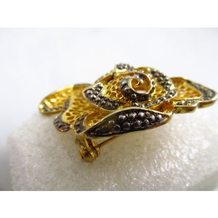 Rare Gold Plated & Silver Beaded Filigree Rose Brooch pin Vintage