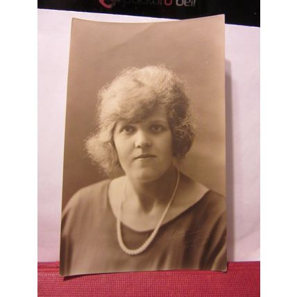 UNKNOWN LADY WITH 'FLUFFED' UP HAIR? antique photograph postcard Grimsby =