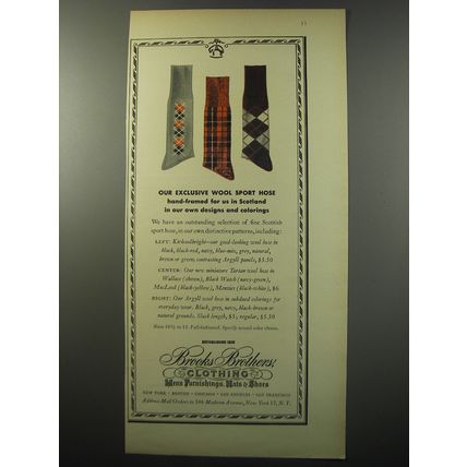 1955 Brooks Brothers Wool Sport hose Advertisement