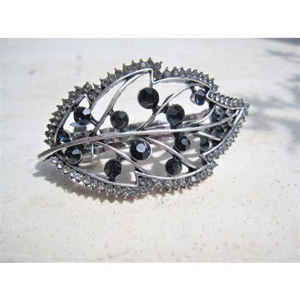 Blue gray silver leaf crystal hair clip barrette bridal hair clip