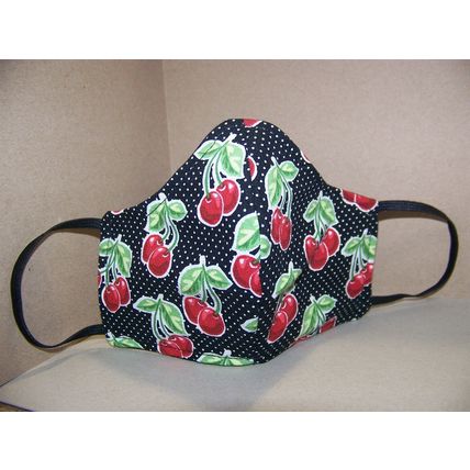 BLACK CHERRIES FACE MASK WOMEN'S CHILDREN'S ROCKABILLY