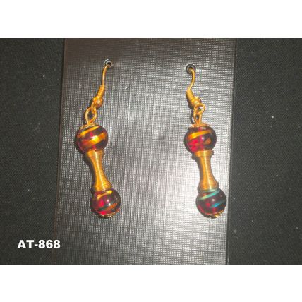 Unusual turquoise & gold on red asian glass with golden coiled spring earrings