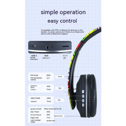 Kuchao Graffiti Bass Headset Wireless Bluetooth Headset