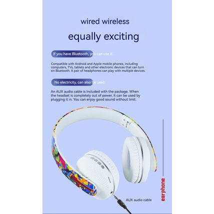 Kuchao Graffiti Bass Headset Wireless Bluetooth Headset